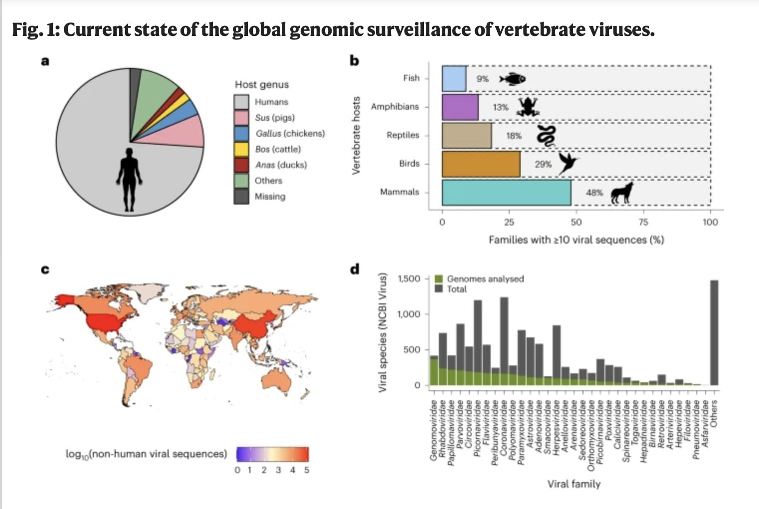 Les hommes infectent les animaux plus souvent que ceux-ci ne le font avec nous : que dit l'étude 3 NATURE | La distribuzione dei genomi virali aggi noti tra i vertebrati