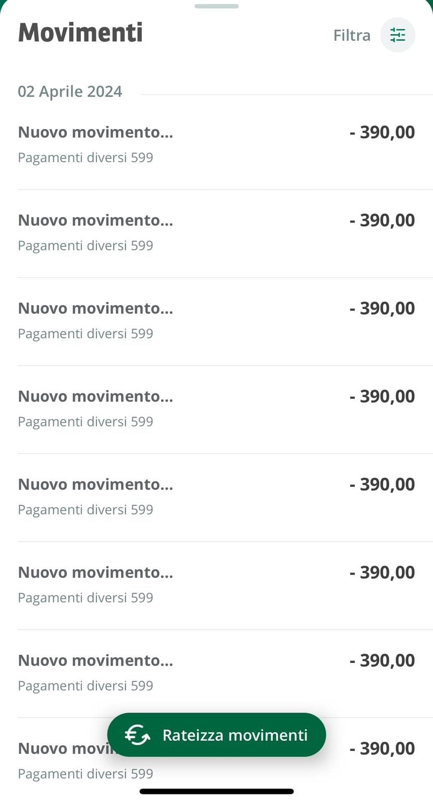 Problèmes pour les clients de la BNL aujourd'hui, plusieurs comptes vidés : "La banque facture des paiements jamais effectués" 3 BNL | Capture d'écran des débits effectués sur l'application
