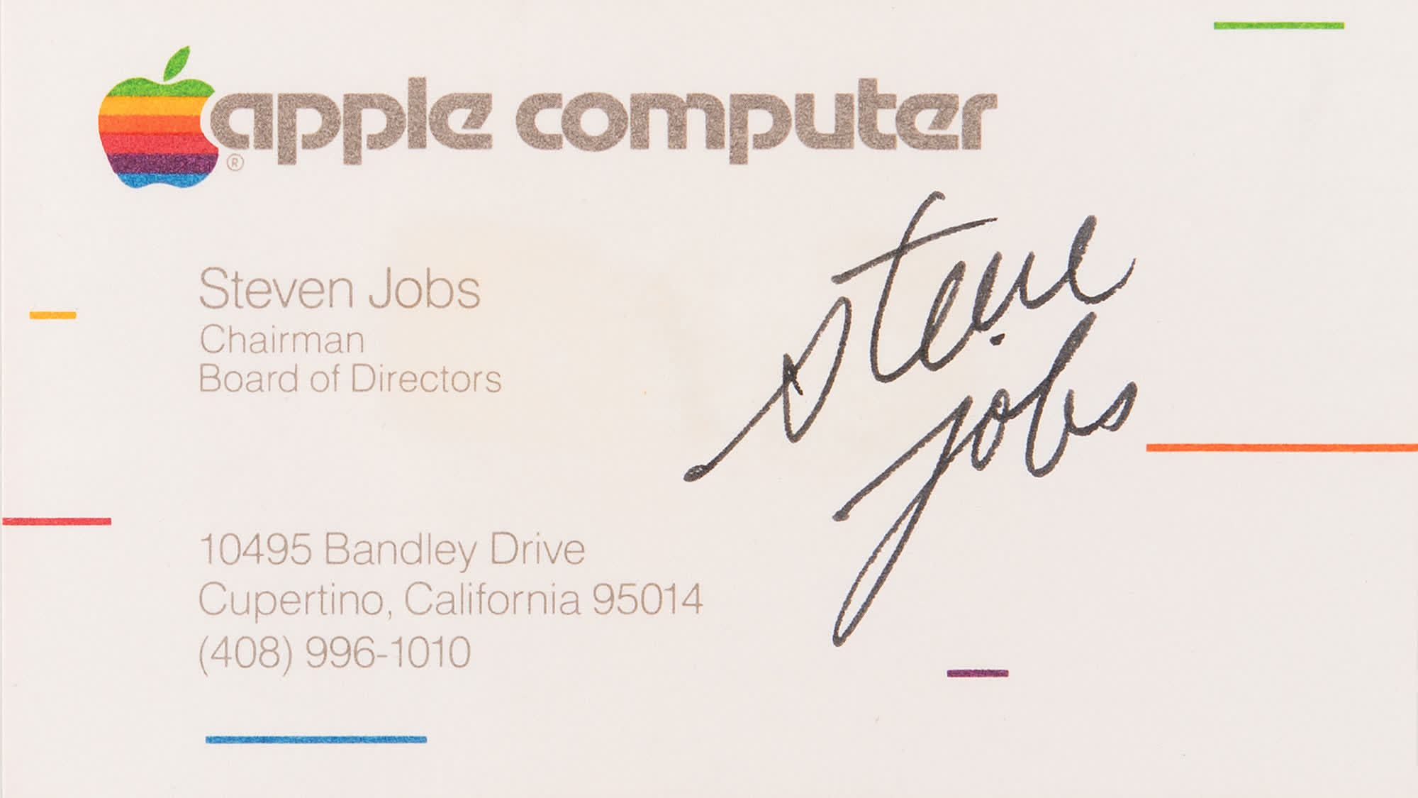 La carte de visite Apple signée par Steve Jobs se vend aux enchères pour plus de 180 000 $ 2 La carte de visite Apple signee par Steve Jobs se