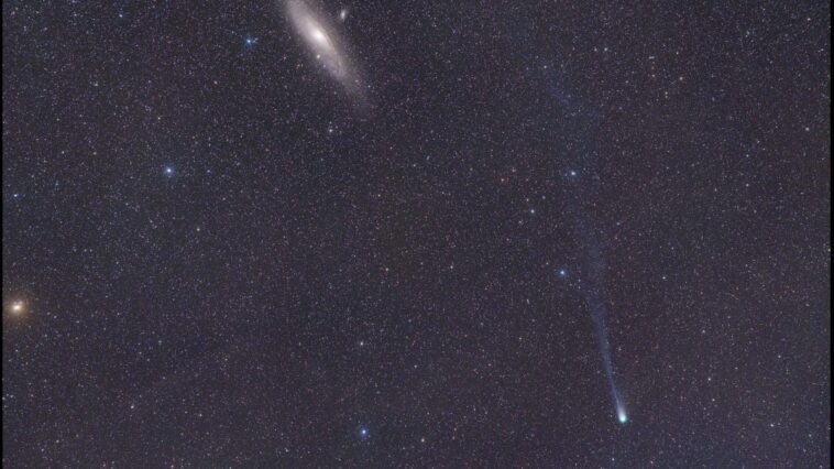 La magnifique comète 12P/Pons-Brooks brille dans le ciel de mars : à quelle heure la voir en direct ce soir 1 La cometa periodica 12P/Pons-Brooks sfreccia 'vicino' alla meravigliosa galassia di Andromeda. Credit: Gianluca Masi / Virtual Telescope Project