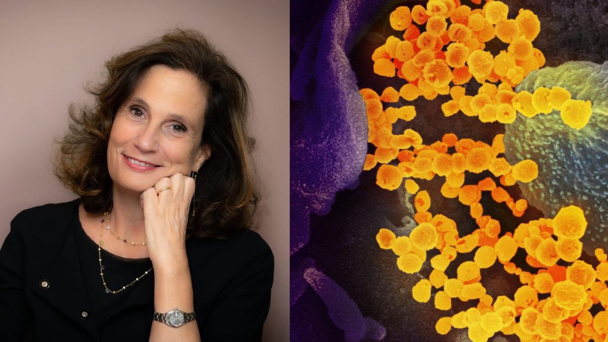 Qu'est-ce que la Maladie X et pourquoi l'OMS continue de lancer des alertes : l'explication d'Ilaria Capua 2 À gauche, la virologue Ilaria Capua (Crédit : Isabella Balena), à droite, des particules virales du coronavirus SARS-CoV-2 (Crédit : NIAID)