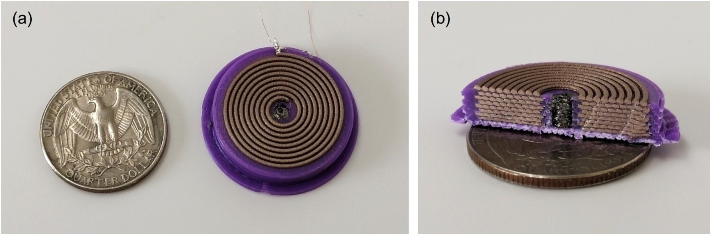 Une découverte en impression 3D ouvre la porte à la création de technologies pas cher et économiques pour les utilisateurs 3 un solénoïde fabriqué avec une imprimante 3D comparé à une pièce de monnaie de 25 cents