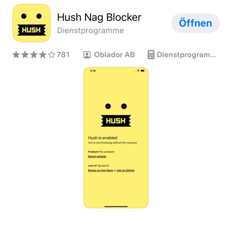 Masquer automatiquement la bannière de cookies - sur mobile et sur PC 3 Hush