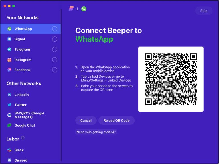 Beeper en test rapide : Une application pour tous les messengers 5 Beeper se connecte à WhatsApp