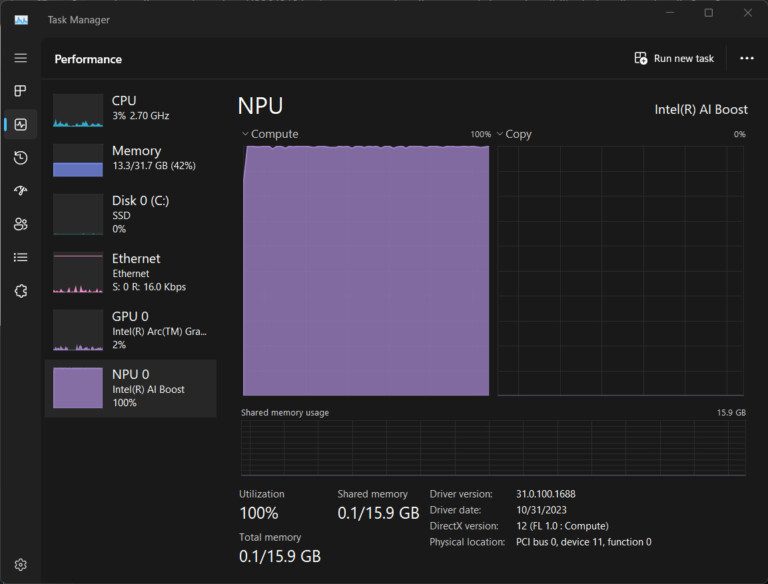 Voici comment savoir si votre PC dispose d'un NPU 3 La NPU est affichée dans le gestionnaire des tâches pour les processeurs Intel. (Photo : Intel)