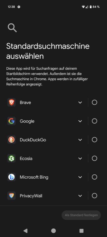 Android : Comment modifier le navigateur et le moteur de recherche par défaut 5 Auch die Standard-Suchmaschine kannst du festlegen. (Eigener Screenshot)