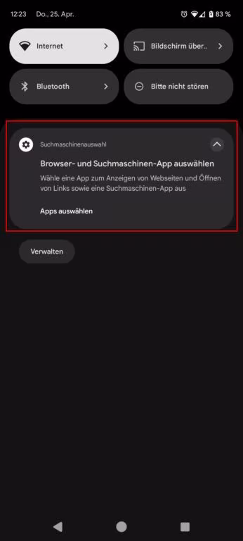 Android : Comment modifier le navigateur et le moteur de recherche par défaut 2 01 - Nach einer Einblendung in der Notification-Leiste kommst du...