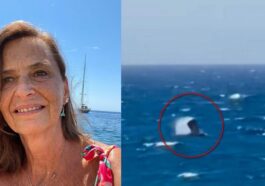 A gauche, le docteur Maddalena Jahoda, à droite, la baleine franche observée en Méditerranée. Credit : Maddalena Jahoda / Equinac
