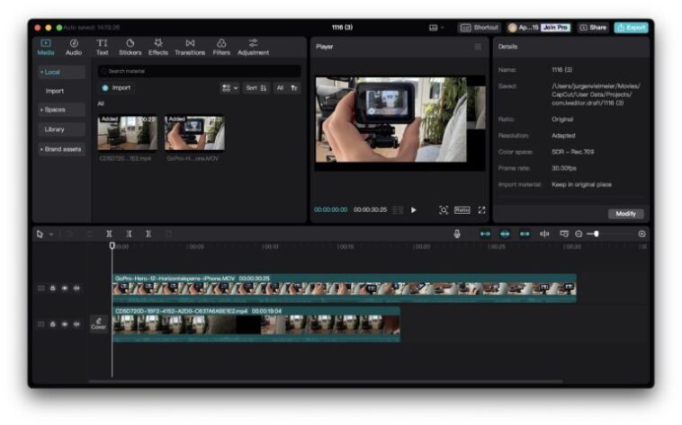 Montage vidéo sur MacOS : Atteindre le bonheur avec 4 applications gratuites 1 CapCut for Mac Videoschnitt App