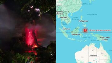 Pourquoi y a-t-il une alerte tsunami en Indonésie après l'éruption du volcan Ruang 12 L'éruption du volcan Ruang en Indonésie a déclenché l'alerte tsunami / Crédit : Agence volcanologique indonésienne/Google Maps