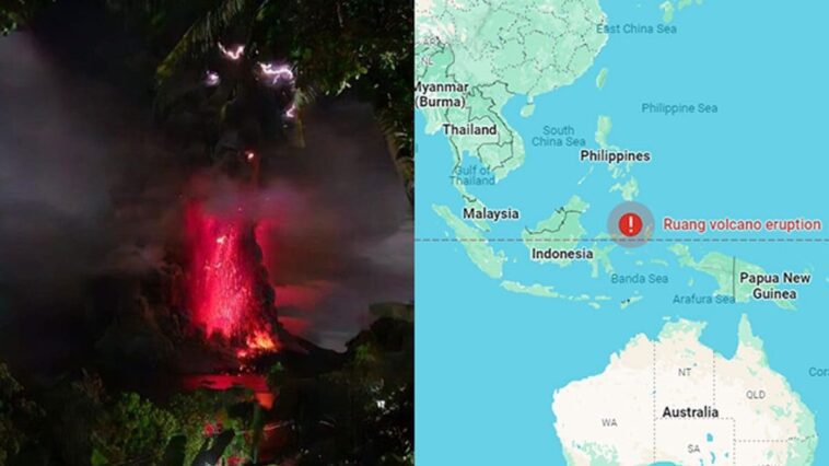 Pourquoi y a-t-il une alerte tsunami en Indonésie après l'éruption du volcan Ruang 1 L'éruption du volcan Ruang en Indonésie a déclenché l'alerte tsunami / Crédit : Agence volcanologique indonésienne/Google Maps