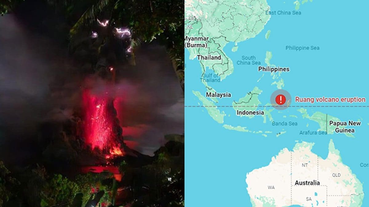 Pourquoi y a-t-il une alerte tsunami en Indonésie après l'éruption du volcan Ruang 2 L'éruption du volcan Ruang en Indonésie a déclenché l'alerte tsunami / Crédit : Agence volcanologique indonésienne/Google Maps