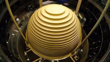 Qu'est-ce que la "maxisphère" qui a sauvé le gratte-ciel de Taipei du tremblement de terre 8 La maxisphère du Taipei 101, partie du système d'amortissement du gratte-ciel de la capitale de Taïwan. Crédit : Wikipedia/Armand du Plessis