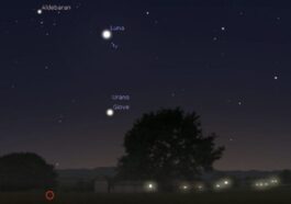 Simulation de l'alignement astral entre la lune et les Pléiades le 11 avril 2024. Crédit : Stellarium
