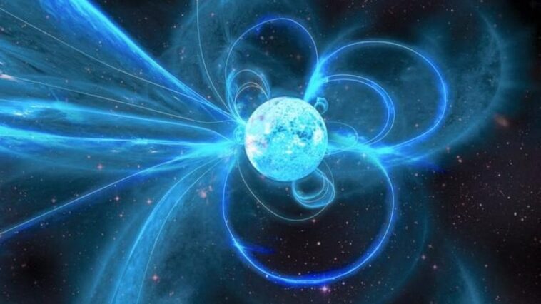 Signal radio inhabituel provenant d'une étoile proche laisse perplexe les scientifiques 1 Représentation artistique d'une magnétar, une étoile à neutrons avec un champ magnétique énorme / Crédit : Carl Knox, OzGrav/Swinburne University of Technology