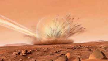 UPs: mission DART de la NASA a redirigé accidentellement des roches spatiales vers Mars 21 Illustration de fragments d'astéroïdes tombant sur Mars
