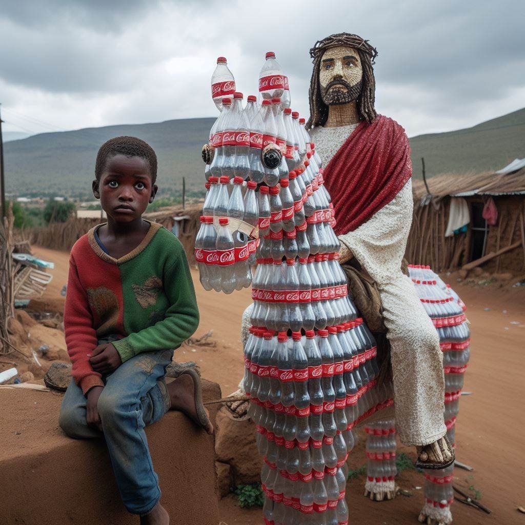 Une partie d'internet est remplie de Jésus créés par l'IA : tous veulent tromper les utilisateurs 4 FACEBOOK | Statua di Gesù su un cavallo di plastica (immagine generata con IA)
