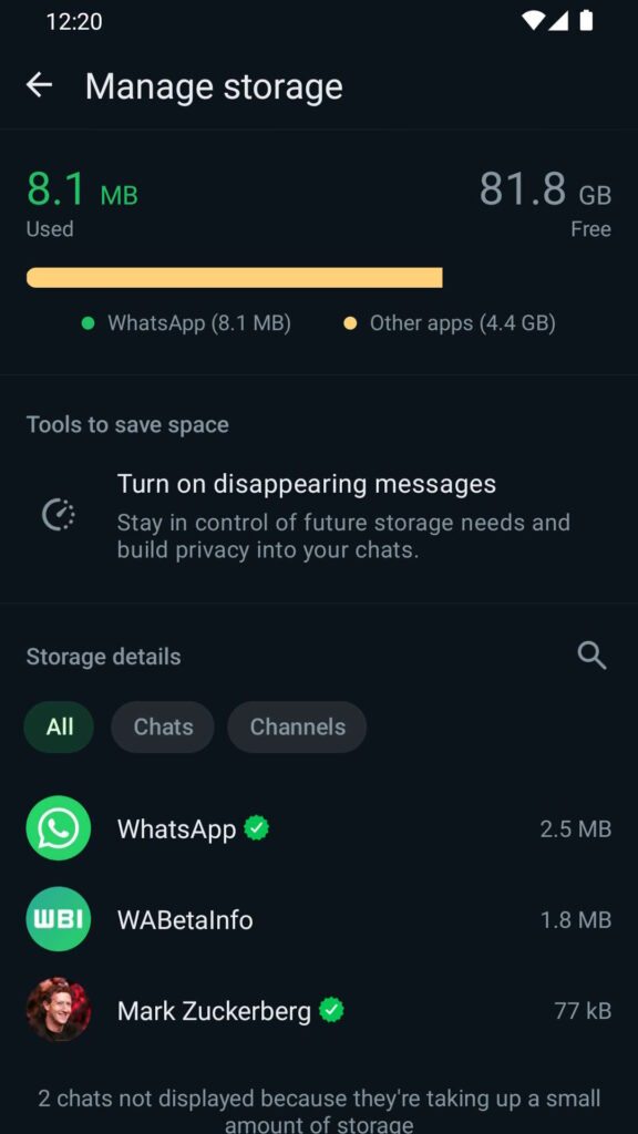 Manque de place sur votre smartphone ? WhatsApp a une nouvelle fonctionnalité qui vous aidera beaucoup 3 Espace de stockage pour smartphone WhatsApp