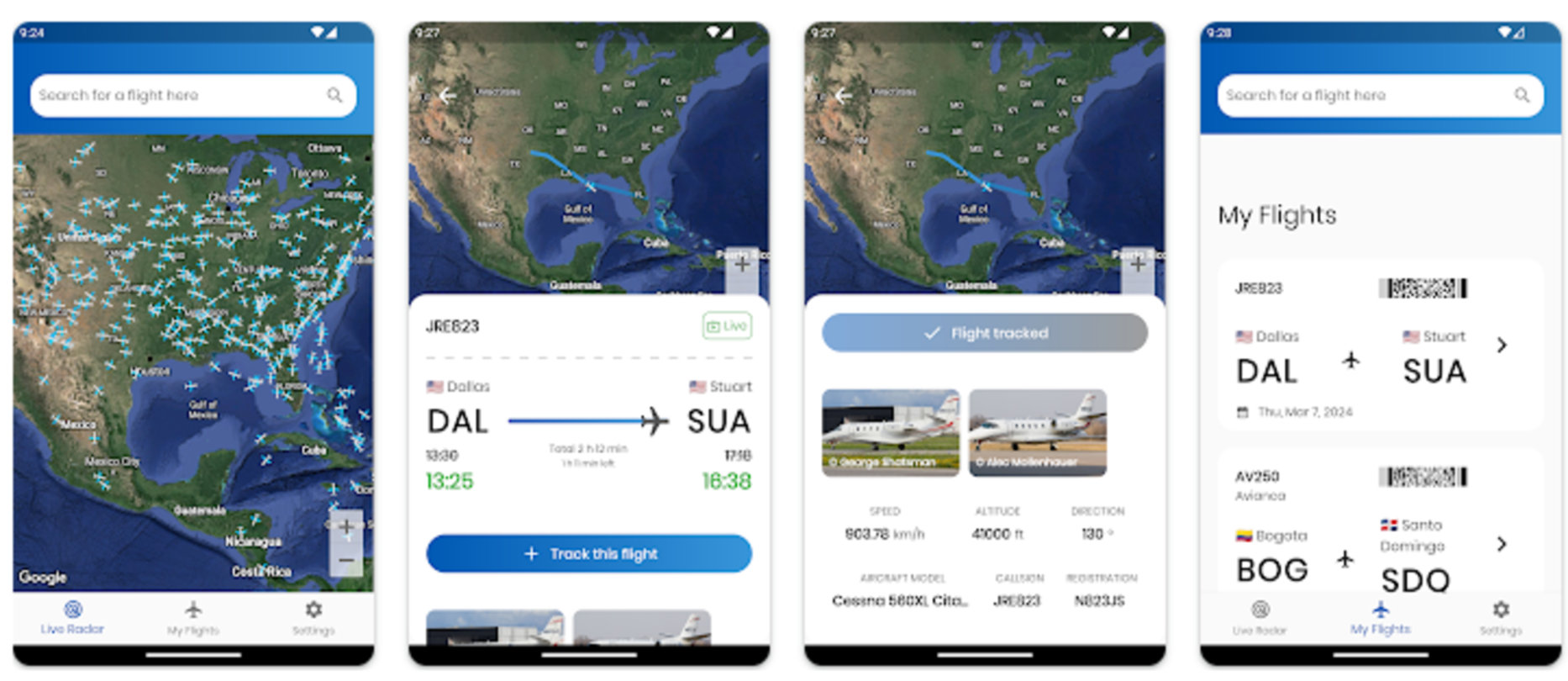 Comment suivre un vol en temps réel depuis un téléphone portable 7 Captures de l'application Flight Radar and Flight Tracker