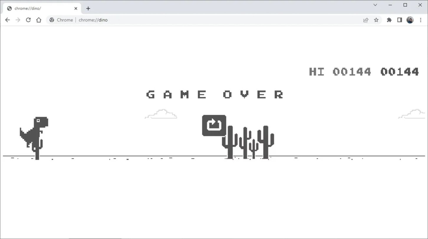 Tous les jeux secrets cachés par Google : liste complète 5 Dinosaure de Chrome