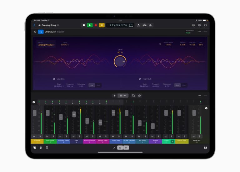 Les nouveaux iPad d'Apple et le M4 : Tout est prêt pour la révolution de l'IA 3 Der M4-Prozessor in Aktion auf dem iPad Pro (2014) in Logic Pro. (Bild: Apple)
