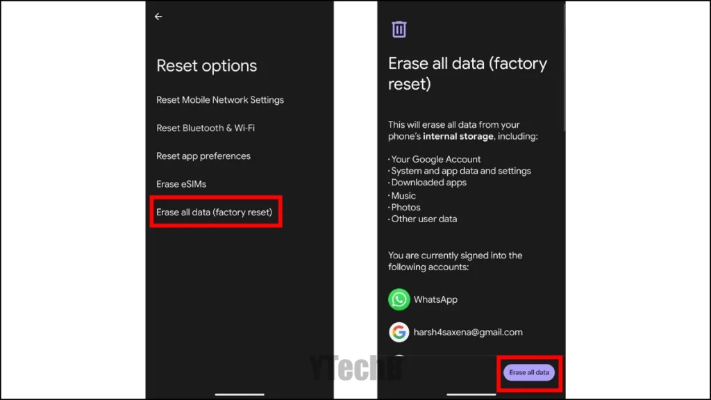 Effacement de toutes les données du téléphone Pixel