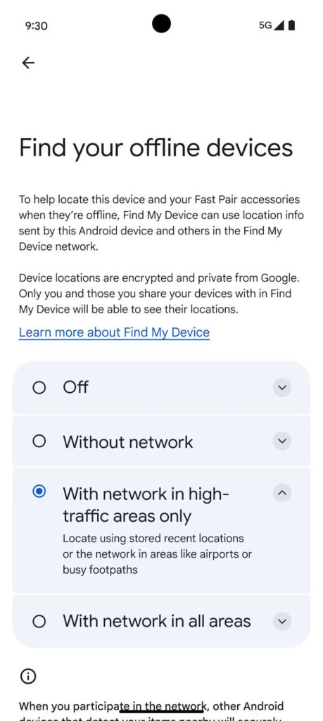 Réseau de batterie Localiser mon appareil Android Pixel 8