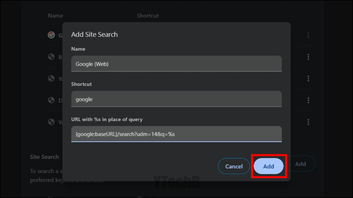 Ajouter la recherche sur le site dans Chrome