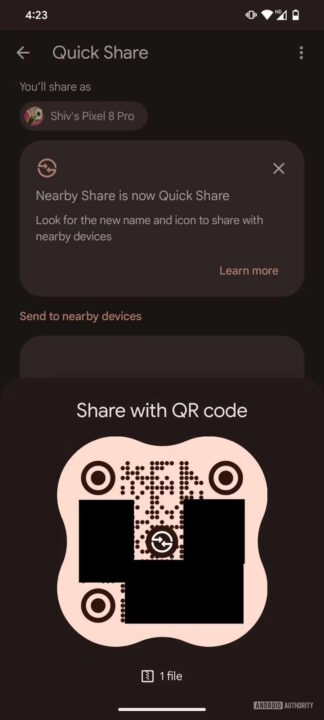 Android code QR Quick Share smartphones