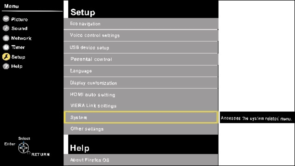 Paramètres système du téléviseur Panasonic