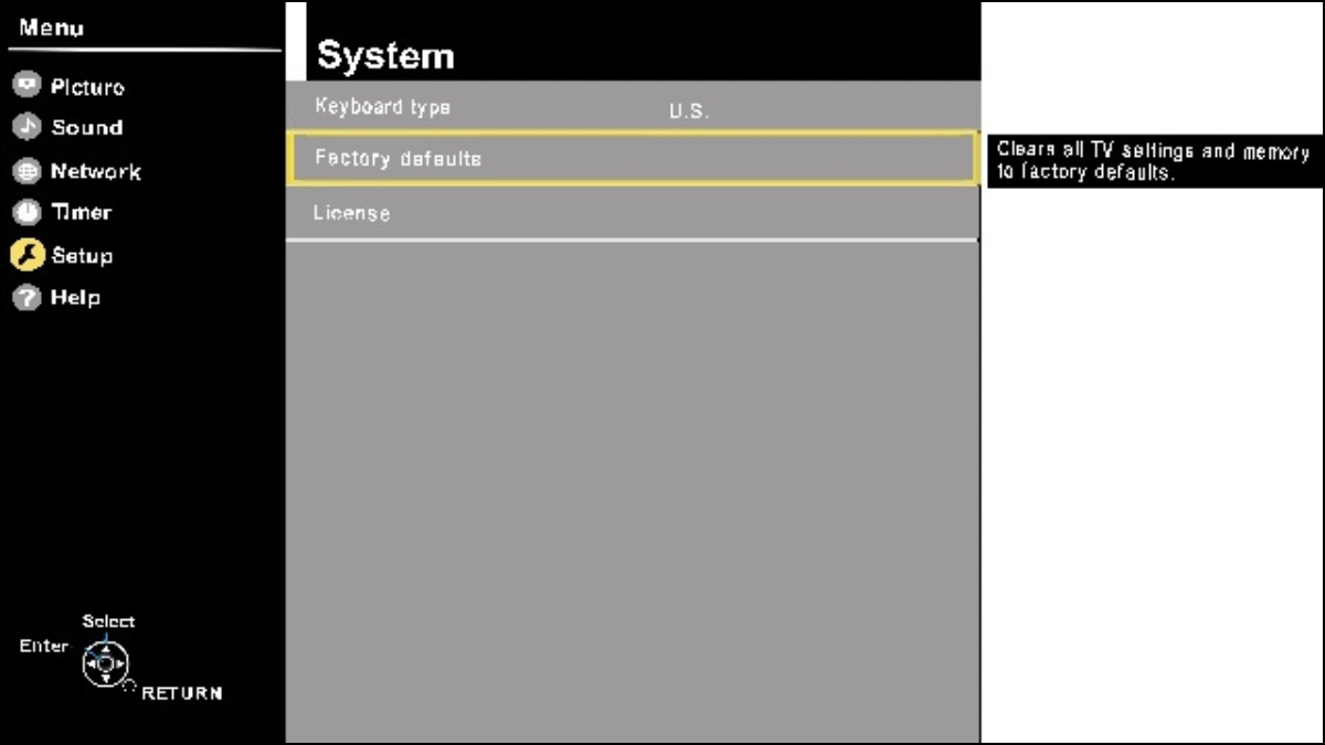 Réinitialisation d'usine du téléviseur Panasonic