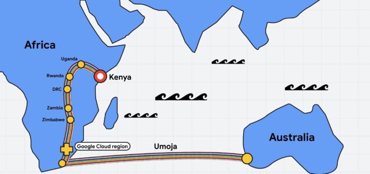 Google construit le premier câble à fibre optique reliant l'Afrique et l'Australie 1 Google is building the first fiber optic cable connecting Africa and Australia