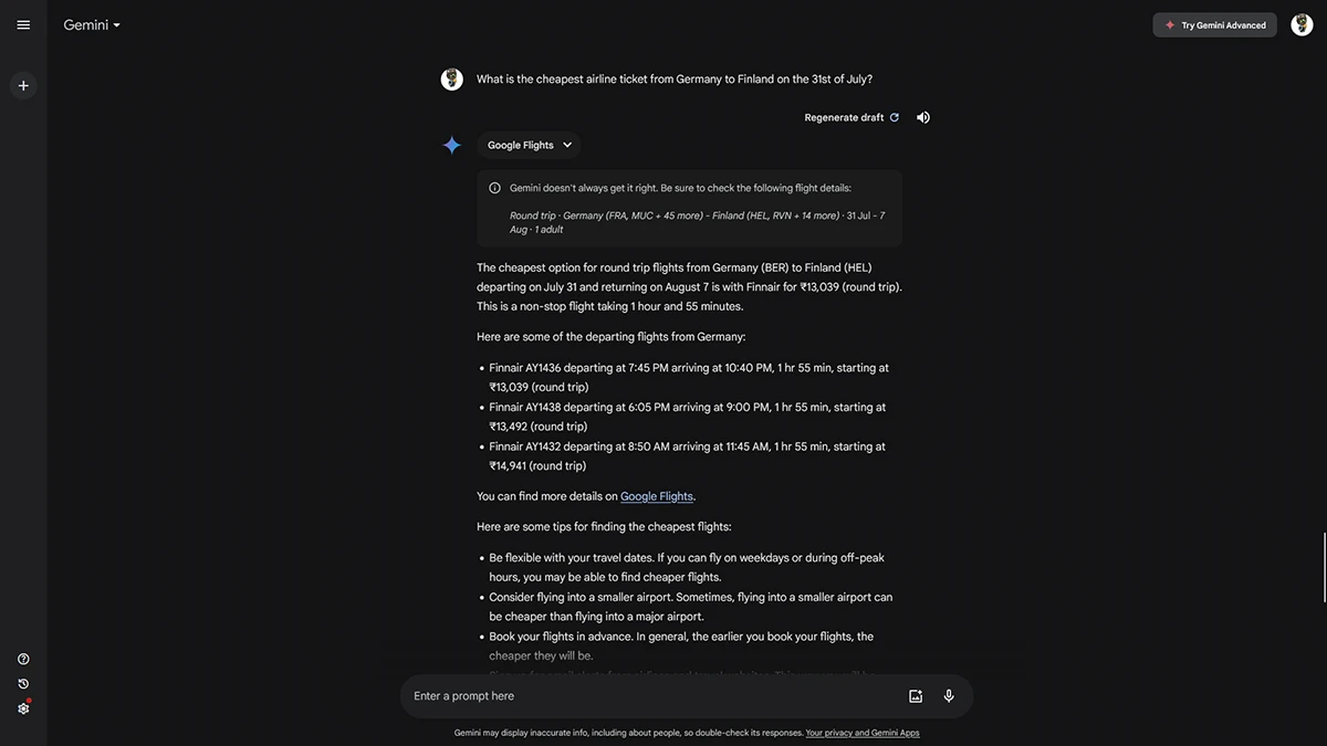 j'ai planifié mon voyage avec google gemini