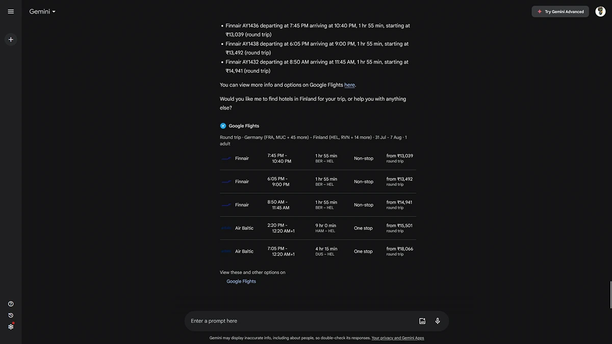 j'ai planifié mon voyage avec google gemini