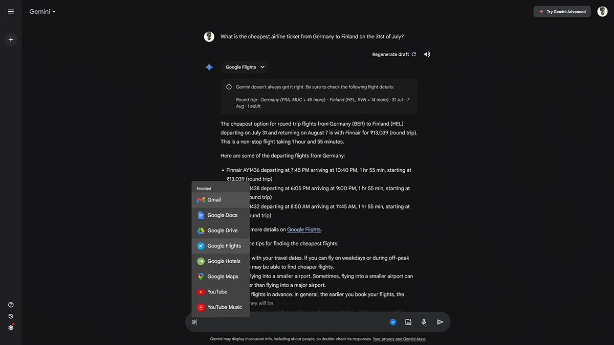 j'ai planifié mon voyage avec google gemini