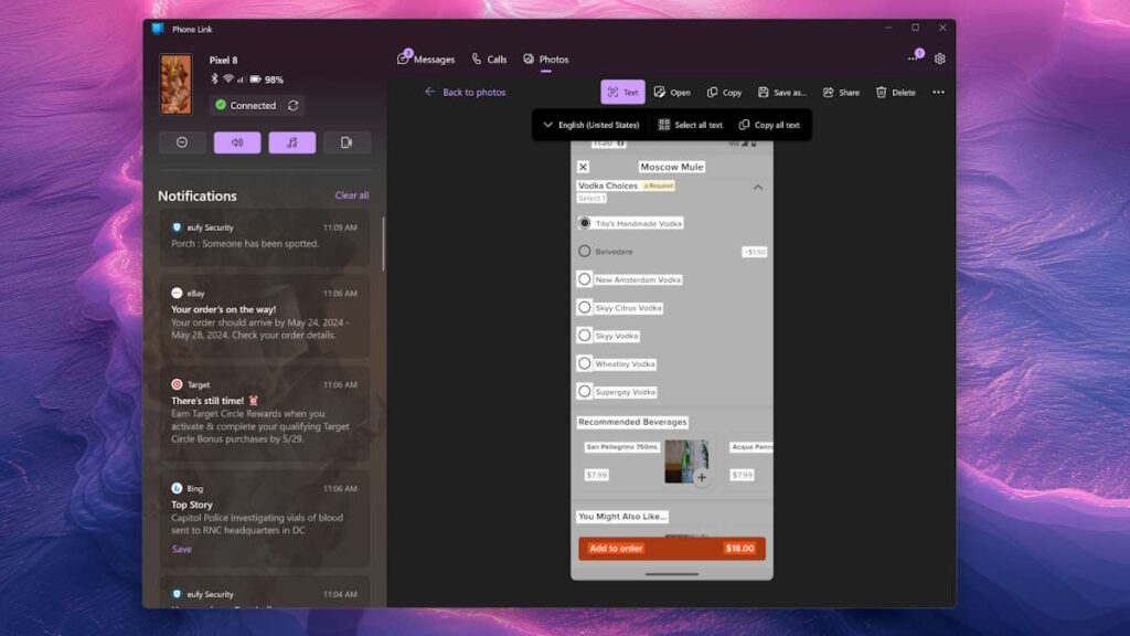 Windows 11 Microsoft Phone Link images texte