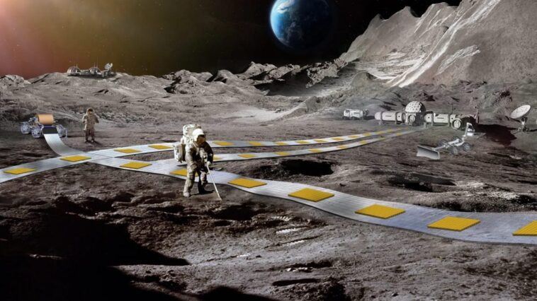 La Nasa veut construire un chemin de fer sur la Lune : comment fonctionnera le projet Float 1 NASA | Une représentation de Float, le réseau ferroviaire lunaire pour transporter des charges lourdes