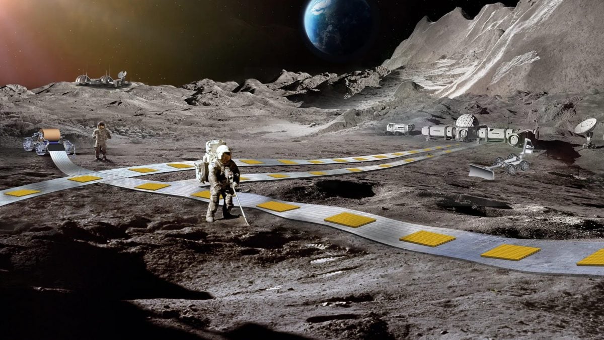 La Nasa veut construire un chemin de fer sur la Lune : comment fonctionnera le projet Float 2 NASA | Une représentation de Float, le réseau ferroviaire lunaire pour transporter des charges lourdes