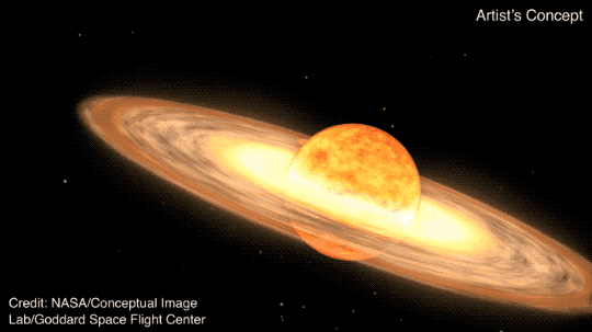 Nous allons assister à l'explosion d'une étoile: sera visible de la Terre pendant une semaine 3 L'animation montre une gigante rouge et une naine blanche en orbite l'une autour de l'autre : la géante rouge est la sphère dans les tons de rouge, orange et blanc, avec le côté tourné vers la naine blanche, qui est cachée dans une lueur brillante de blanc et de jaune, représentant le disque d'accrétion autour de l'étoile. La naine blanche recueille le matériau expulsé par la géante rouge, jusqu'à ce qu'elle explose. Après l'explosion, une petite tache blanche continue à être visible, indiquant que la naine blanche a survécu à l'explosion / Crédit NASA Goddard Space Flight Center