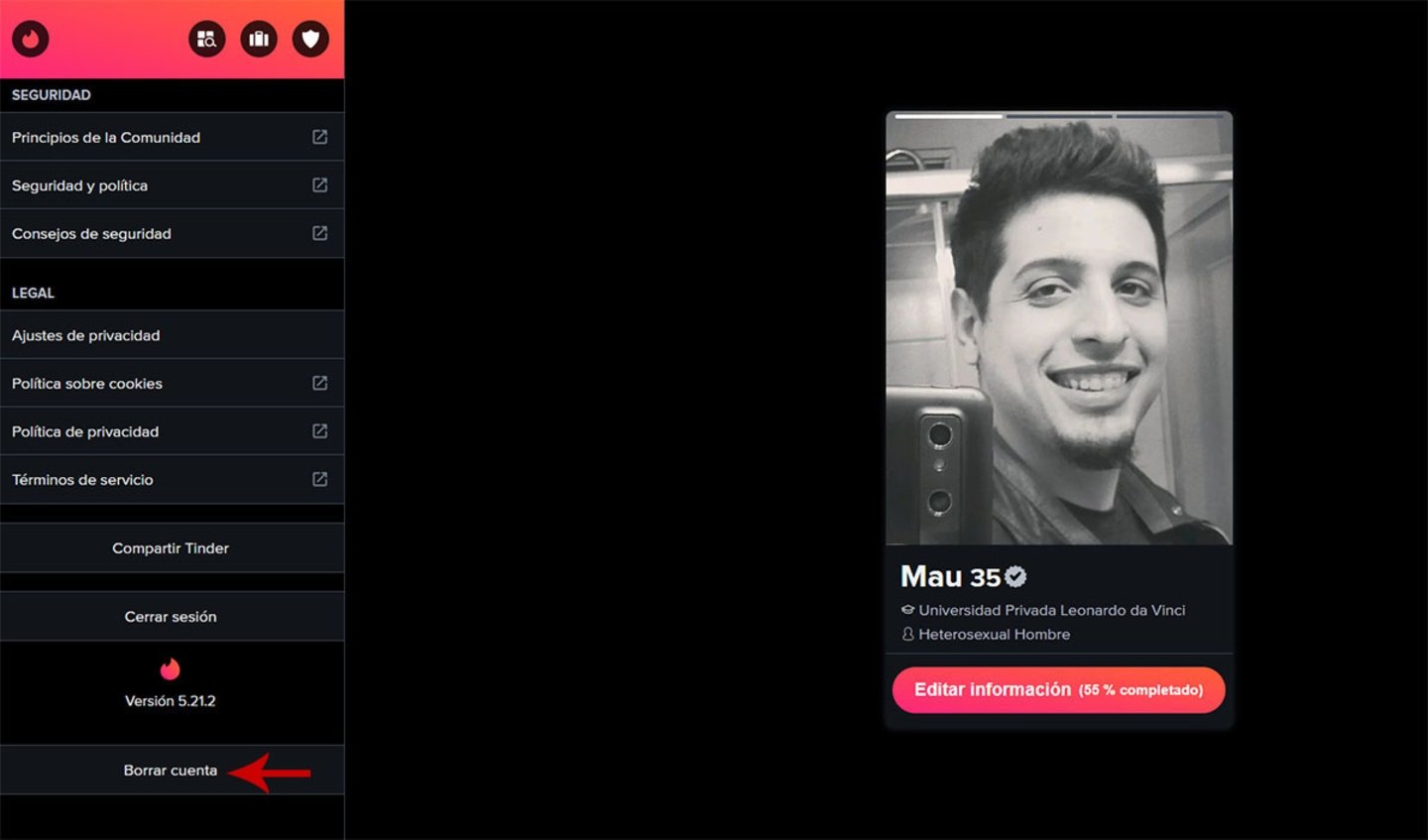 Supprimer un compte Tinder
