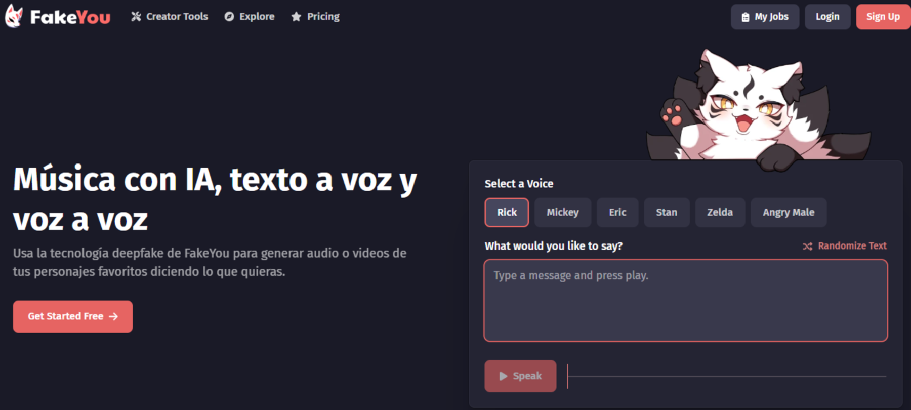 Comment fonctionne FakeYou et comment vous pouvez essayer cette IA gratuitement 3 Page d'accueil du site FakeYou