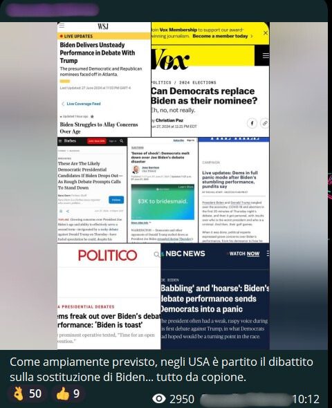 À l'intérieur des chats conspirationnistes : pourquoi dit-on que Biden a été drogué avant le débat télévisé avec Trump 3 Dans un chat de 37 000 membres, l'idée que l'establishment démocratique a toujours préféré un autre candidat à la présidence commence à s'imposer