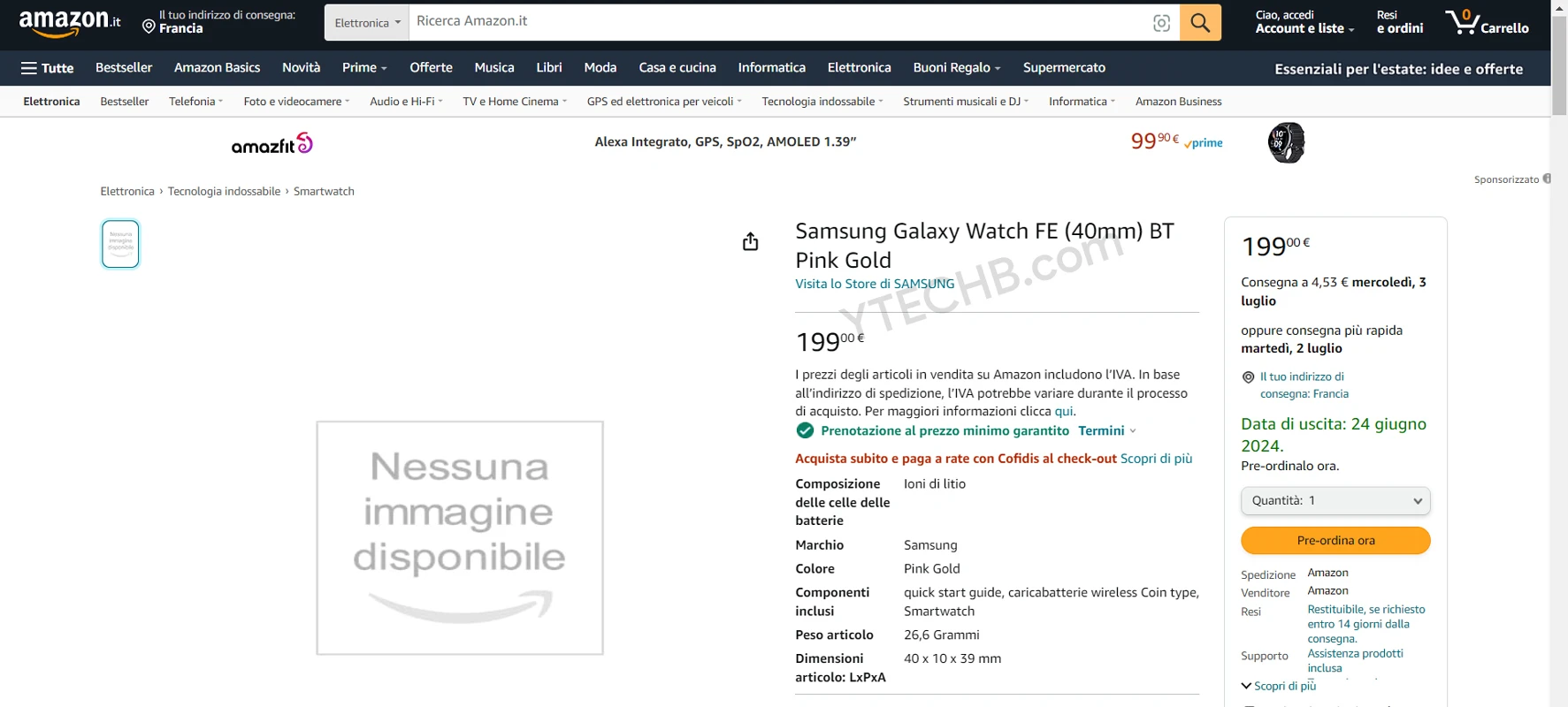 Tarification Samsung Galaxy Watch FE fuite via la liste Amazon 2 Samsung Galaxy Watch FE Price Leak