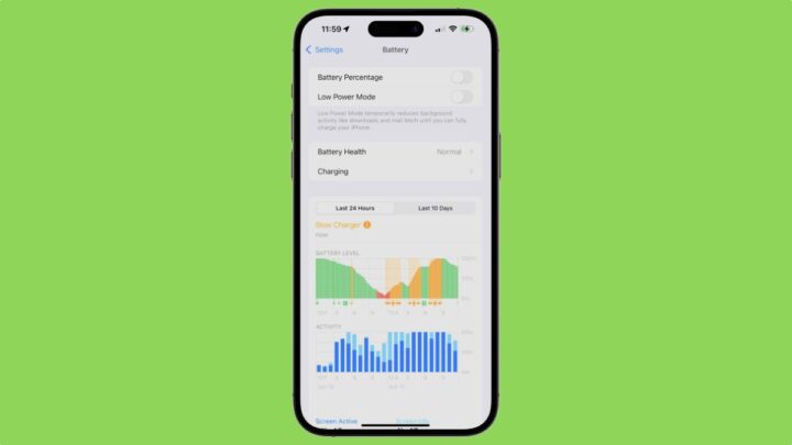 iOS 18 gagne un nouvel avertissement de chargeur lent dans les paramètres de la batterie 2 Image de l'alerte de chargeur lent dans l'interface de batterie sur iOS 18