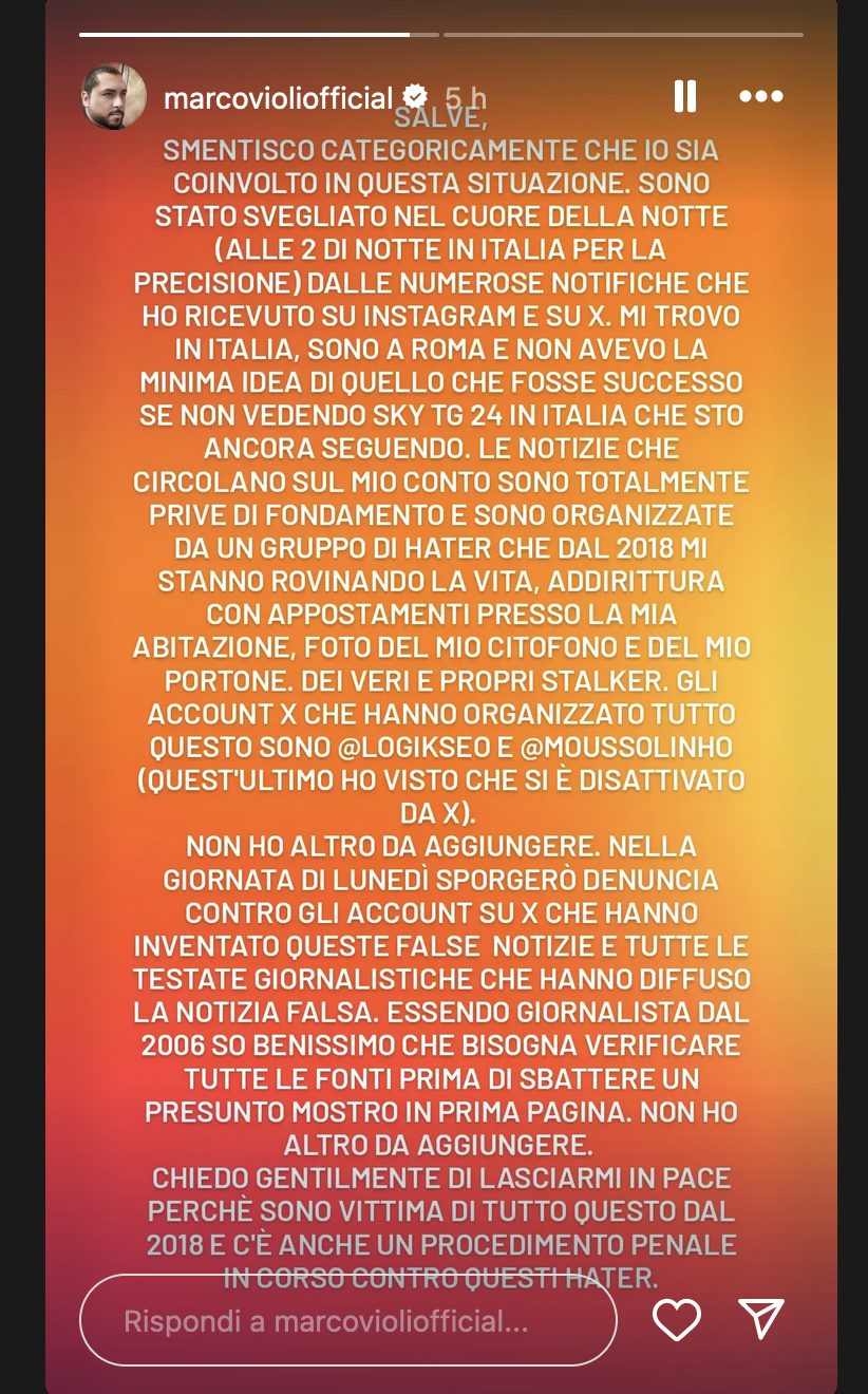 L'histoire absurde de Marco Violi "attentatateur de Trump": quand une blague sur X est devenue une fake news mondiale 3 INSTAGRAM | L'histoire publiée par Marco Violi
