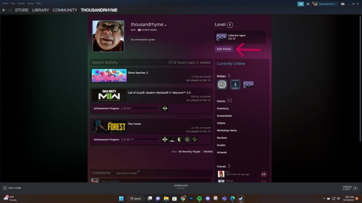 Comment changer votre nom d'utilisateur Steam 4 Page de profil Steam.
