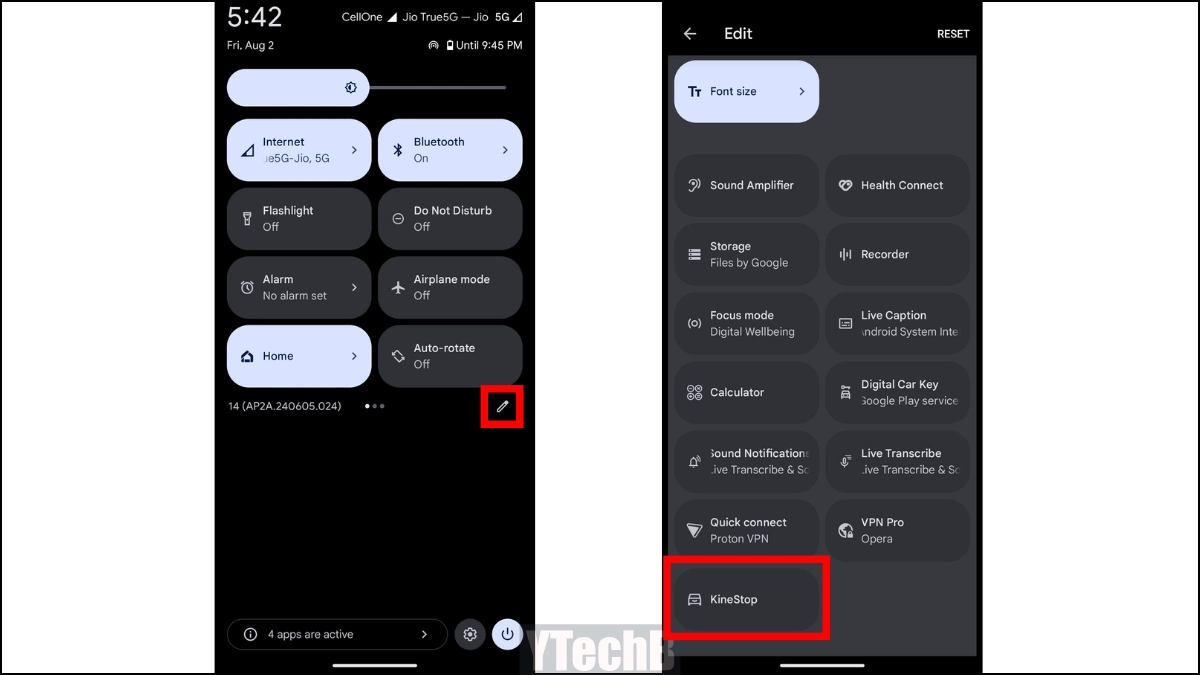 Ajouter le panneau de l'application KineStop dans le centre de contrôle de votre téléphone Android