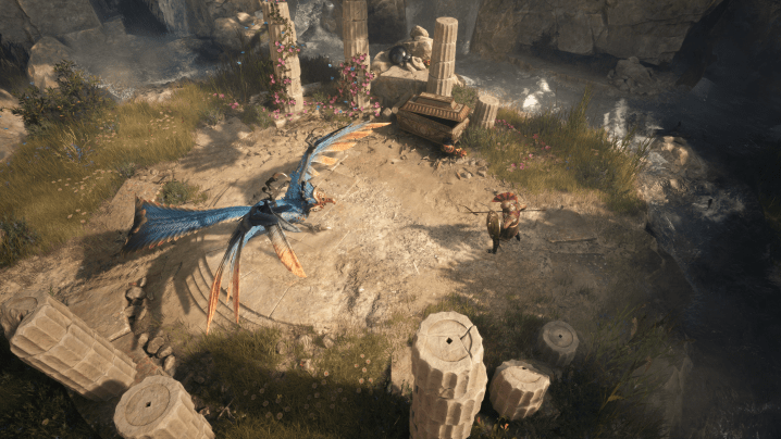 Tout ce qui a été annoncé lors du THQ Nordic Showcase 2024 5 Un guerrier affronte un boss ressemblant à un oiseau dans Titan Quest 2.