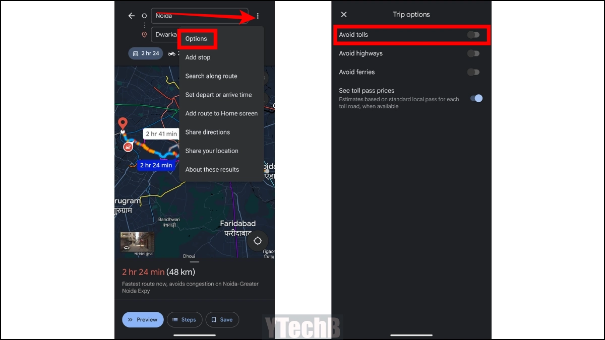 Comment éviter les péages sur l'application mobile Google Maps