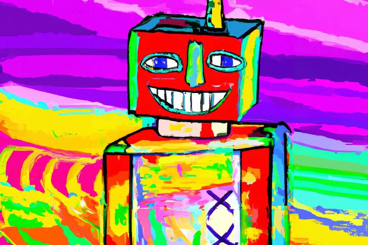 GPTZero : comment détecter le plagiat de ChatGPT 6 Une peinture colorée d'un robot riant, générée par Dall-E.